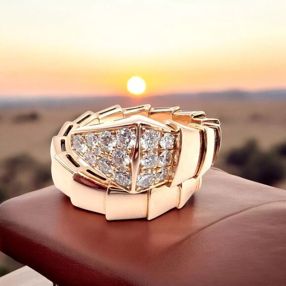 Authentic! Bulgari Bvlgari Serpenti Viper 18k Rose Gold Diamond Large Ring - Picture 2 of 12